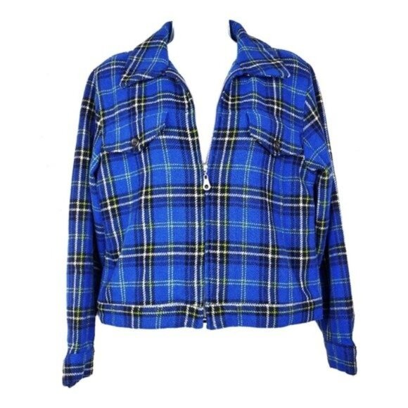 Express Womens Blue Plaid Front Zip Wool Blend Jacket Size S - Picture 2 of 8